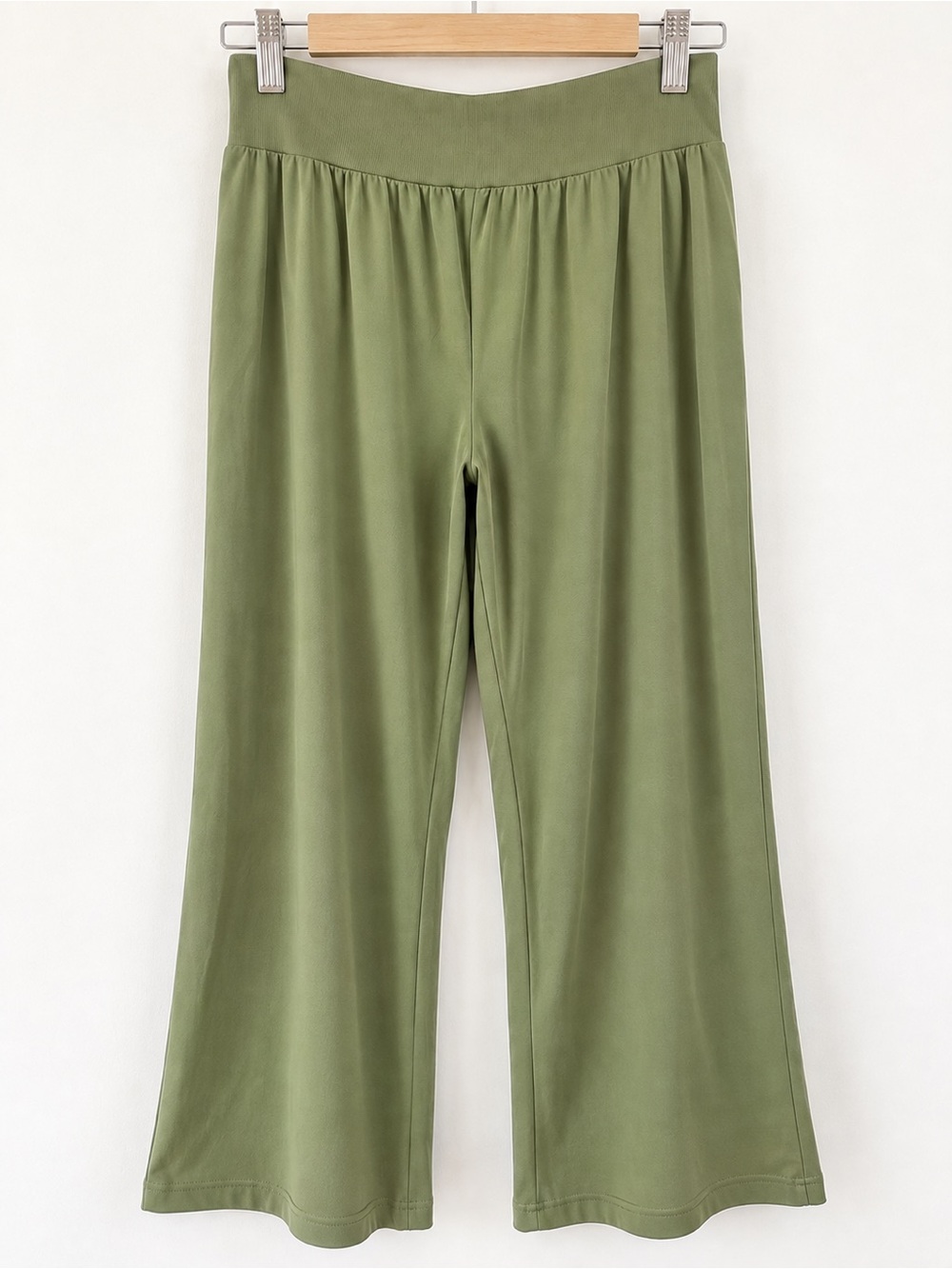 OQQ Olive Green Wide Leg Pants M High Rise Foldover Waist Stretch Lounge